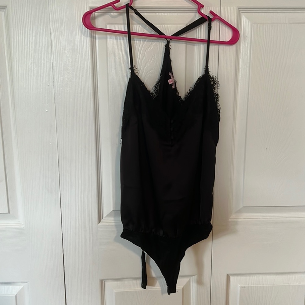 Pink lily silk and lace body suit
